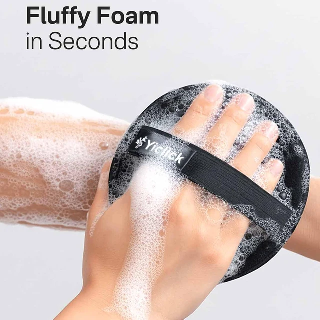 Alt view image 2 of 6 - Yiclick Exfoliating Body Scrubber (2 Pack) with Handle, Exfoliating Sponge for Shower Bath, Loofah for Body Scrub, Dead Skin Exfoliator for Men Women