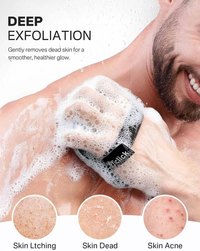 Alt view image 6 of 6 - Yiclick Exfoliating Body Scrubber (2 Pack) with Handle, Exfoliating Sponge for Shower Bath, Loofah for Body Scrub, Dead Skin Exfoliator for Men Women