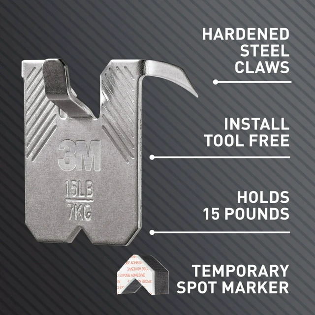Alt view image 3 of 6 - 3M Claw 15lb Drywall Picture Hanger with Spot Markers, 5 Pack