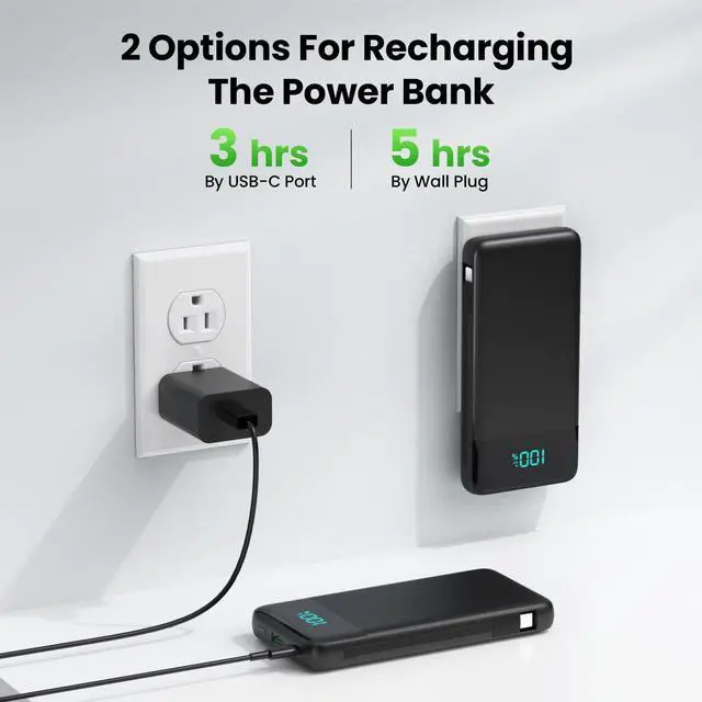 Alt view image 3 of 7 - Portable Charger with Built-in AC Plug and Cables,13800mAh All in One USB C Fast Charging Power Bank,Travel Essentials Portable Phone Charger Battery Pack for iPhone 17/16/15/14/13,Galaxy,Android etc