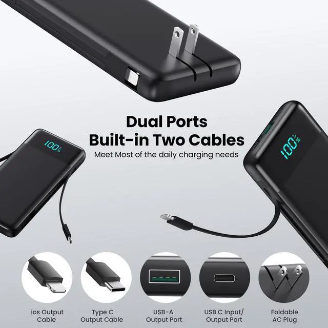 Alt view image 2 of 7 - Portable Charger with Built-in AC Plug and Cables,13800mAh All in One USB C Fast Charging Power Bank,Travel Essentials Portable Phone Charger Battery Pack for iPhone 17/16/15/14/13,Galaxy,Android etc