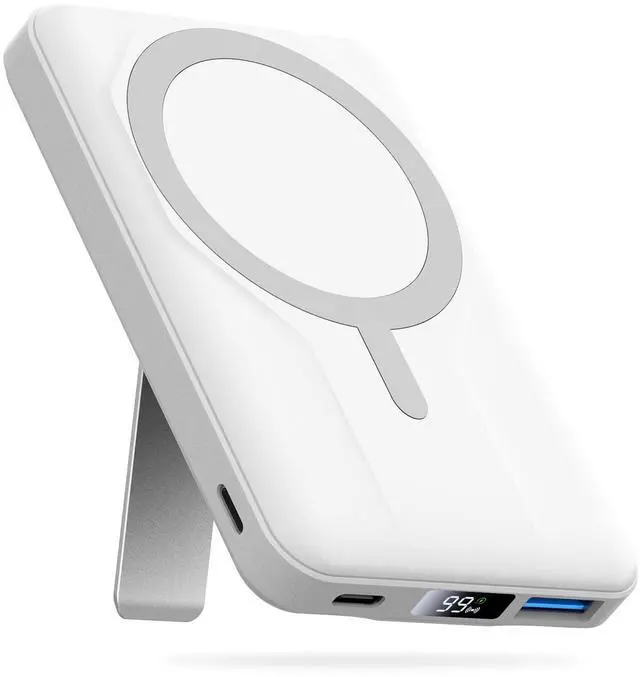Main image of Magnetic Power Bank,10000mAh for MagSafe Battery Pack, 22.5W PD Fast Charging,LED Display & Foldable Stand Wireless Portable Charger for iPhone 17/16/15/14/13/12/Pro/Pro Max/Plus,Pearl White