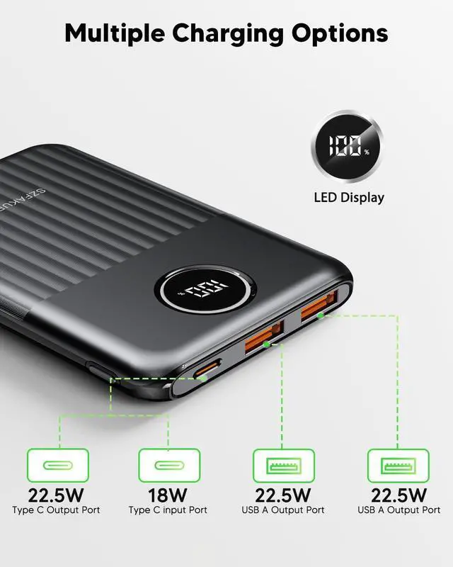 Alt view image 2 of 5 - Portable Charger,Ultra Slim 10000mAh 22.5W Power Bank,USB C in/Output Fast Charging Mini Battery Pack Compatible with iPhone 17 16 15 14 Samsung S23 S22 S21 Google iPad etc (Black)