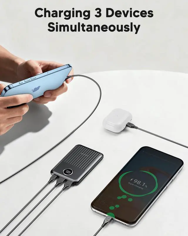 Alt view image 3 of 5 - Portable Charger,Ultra Slim 10000mAh 22.5W Power Bank,USB C in/Output Fast Charging Mini Battery Pack Compatible with iPhone 17 16 15 14 Samsung S23 S22 S21 Google iPad etc (Black)