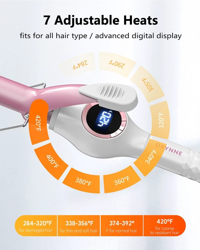 Alt view image 3 of 6 - 1 Inch Long Barrel Digital Ceramic Curling Wand with Auto Shut Off and Dual Voltage for All Hair Types - Fast Even Heat Up