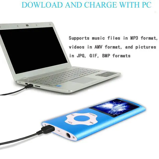 Alt view image 3 of 5 - MP3 Player, Hotechs MP3 Music Player with 32GB Memory SD Card Slim Classic Digital LCD 1.82'' Screen MINI USB Port with FM Radio, Voice Record (Blue)