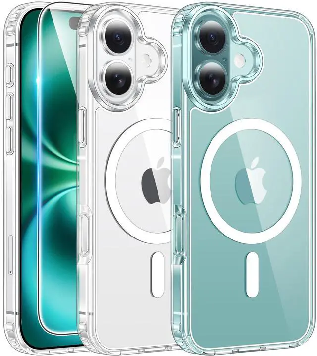 Main image of for iPhone 16 Case Clear: Magnetic Phone Cases with Screen Protector Drop Proof Compatible with Magsafe Slim Anti Yellowing Rugged Shockproof Protective Transparent Cell Cover (A-Clear)