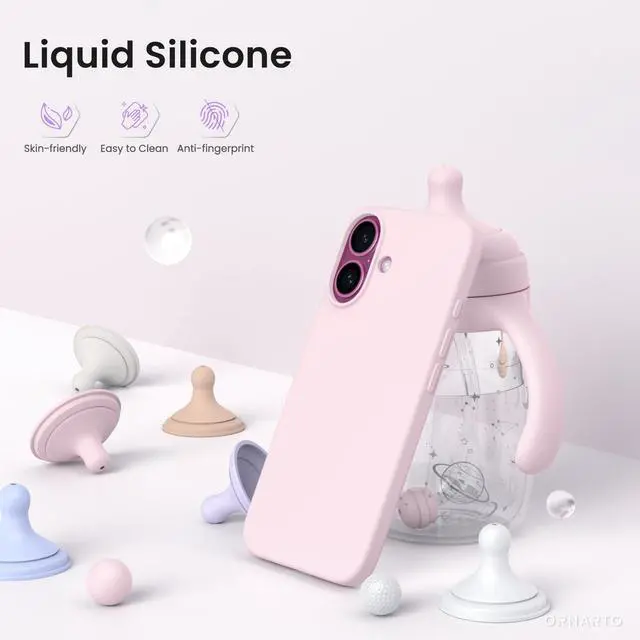 Alt view image 3 of 6 - Compatible with iPhone 16 Case 6.1", Slim Liquid Silicone 3 Layers Full Covered Soft Gel Rubber Shockproof Phone Case, Protective Cover with Anti-Scratch Microfiber Lining-Chalk Pink