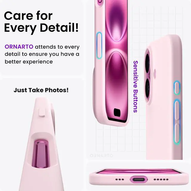 Alt view image 5 of 6 - Compatible with iPhone 16 Case 6.1", Slim Liquid Silicone 3 Layers Full Covered Soft Gel Rubber Shockproof Phone Case, Protective Cover with Anti-Scratch Microfiber Lining-Chalk Pink