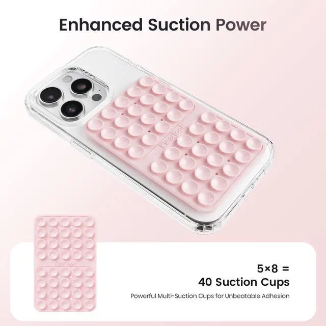 Alt view image 2 of 5 - Silicone Double-Sided Suction Cup Phone Case Detachable Mount, Sticky Phone Grip with Higher Suction Power for iPhone, Hands-Free Phone Accessories Holder for Selfies and Videos, Light Pink