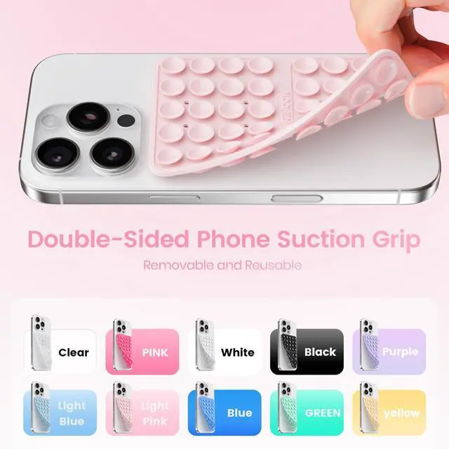 Alt view image 3 of 5 - Silicone Double-Sided Suction Cup Phone Case Detachable Mount, Sticky Phone Grip with Higher Suction Power for iPhone, Hands-Free Phone Accessories Holder for Selfies and Videos, Light Pink