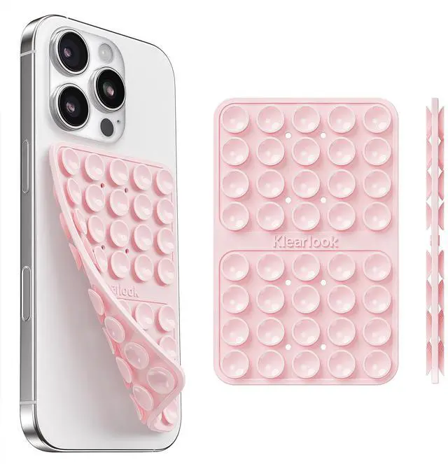 Main image of Silicone Double-Sided Suction Cup Phone Case Detachable Mount, Sticky Phone Grip with Higher Suction Power for iPhone, Hands-Free Phone Accessories Holder for Selfies and Videos, Light Pink