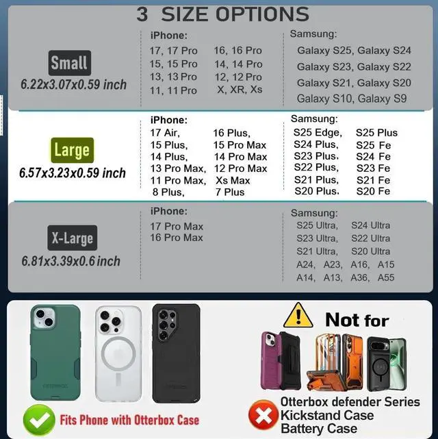 Alt view image 2 of 7 - Cell Phone Holster case for iPhone 16 15 14 13 12 11 Pro Max & Plus,17 Air, Samsung Galaxy Plus Models S25 S24 S23 S22 S21 Plus, S20 FE with Belt Clip, (Fits Phone with Case) Black Nylon