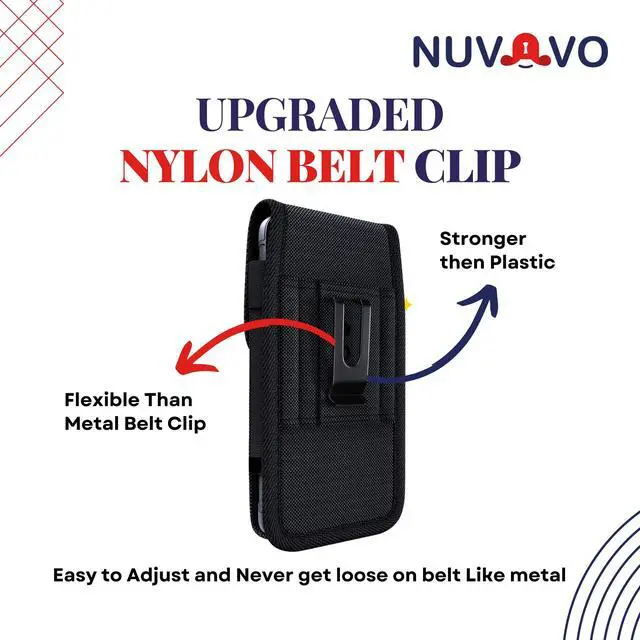 Alt view image 5 of 7 - Cell Phone Holster case for iPhone 16 15 14 13 12 11 Pro Max & Plus,17 Air, Samsung Galaxy Plus Models S25 S24 S23 S22 S21 Plus, S20 FE with Belt Clip, (Fits Phone with Case) Black Nylon