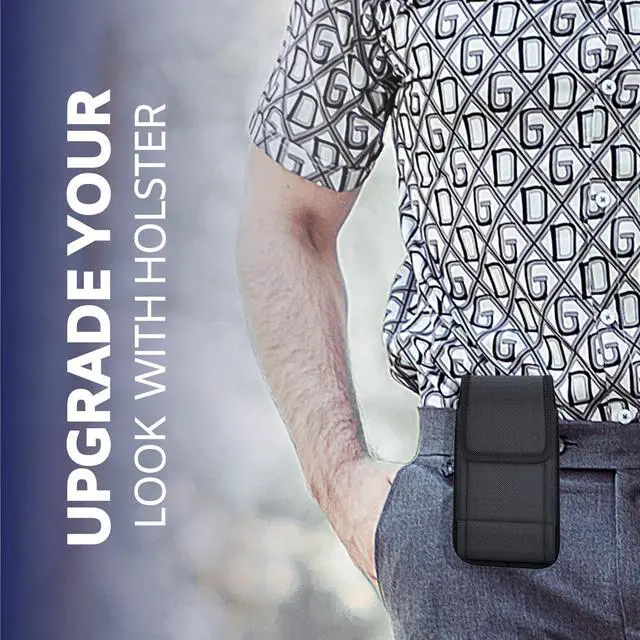 Alt view image 6 of 7 - Cell Phone Holster case for iPhone 16 15 14 13 12 11 Pro Max & Plus,17 Air, Samsung Galaxy Plus Models S25 S24 S23 S22 S21 Plus, S20 FE with Belt Clip, (Fits Phone with Case) Black Nylon