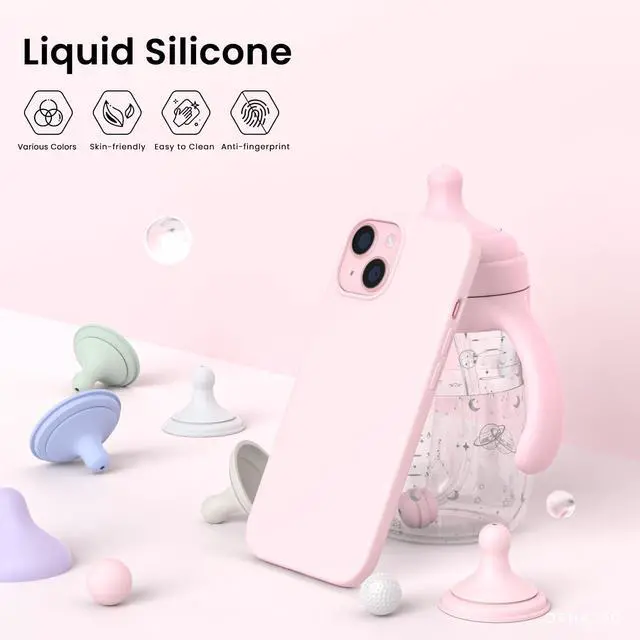 Alt view image 3 of 6 - Compatible with iPhone 15 Case 6.1, Slim Liquid Silicone 3 Layers Full Covered Soft Gel Rubber Phone Case, Anti-Scratch Shockproof Protective Cover 6.1 Inch, Chalk Pink
