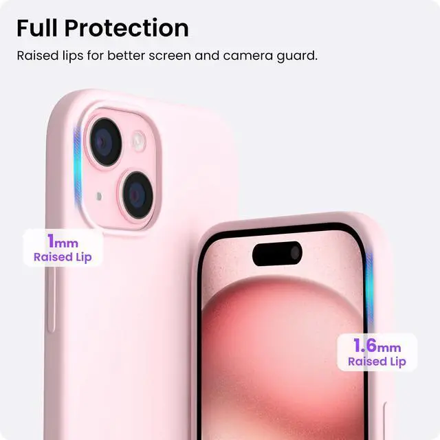 Alt view image 4 of 6 - Compatible with iPhone 15 Case 6.1, Slim Liquid Silicone 3 Layers Full Covered Soft Gel Rubber Phone Case, Anti-Scratch Shockproof Protective Cover 6.1 Inch, Chalk Pink
