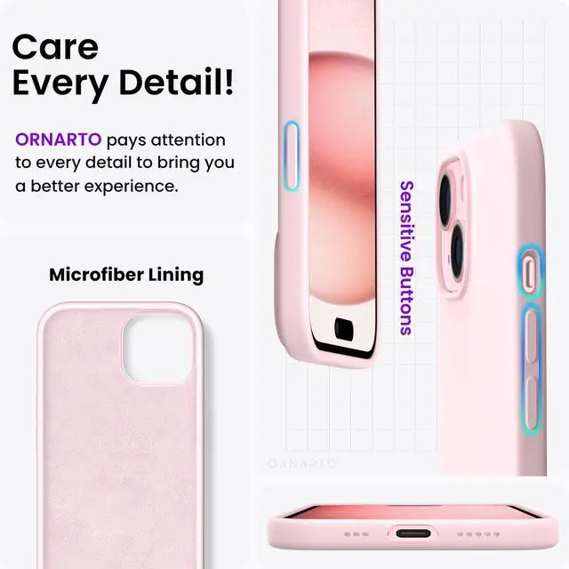 Alt view image 5 of 6 - Compatible with iPhone 15 Case 6.1, Slim Liquid Silicone 3 Layers Full Covered Soft Gel Rubber Phone Case, Anti-Scratch Shockproof Protective Cover 6.1 Inch, Chalk Pink