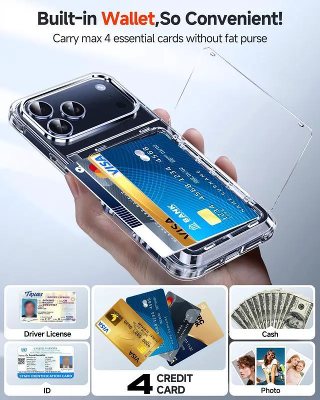Alt view image 3 of 7 - for iPhone 17-Pro-Max Cases: Clear Wallet Card Holder Cover Women i Phone 17pro Promax Funda para iPhone17 Maxcase iohone 17promax Active Style Credit Storage Pocketable Design, Transparente