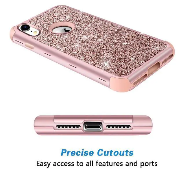 Alt view image 4 of 7 - Compatible with iPhone XR Case, Heavy Duty Full-Body Defender Protective Bling Glitter Sparkle Hard Shell Armor Hybrid Shockproof Silicone Rubber Bumper Cover for 6.1-Inch, Rose Gold