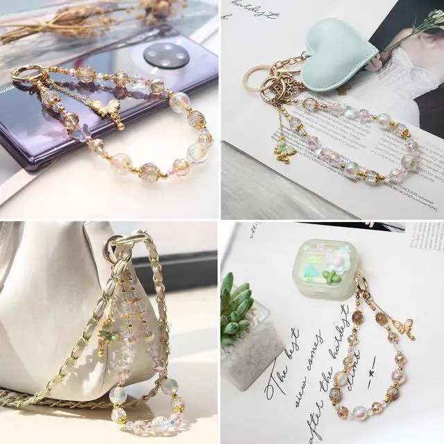 Alt view image 6 of 6 - Beaded Phone Wrist Strap,Crystal Keychain Wristlet,Camera Strap Wrist,Cute Phone Chain Wristlet Purse Bag Charms