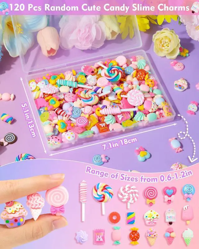 Alt view image 2 of 6 - 120Pcs Cute Candy Slime Charms Bulk, Kawaii Flatback Resin Fake Candy Charms, Random Decoden Charm for Crafts, Embellishments Phone Junk Cases, Hairpins, Scrapbooking Crafting & DIY Decor