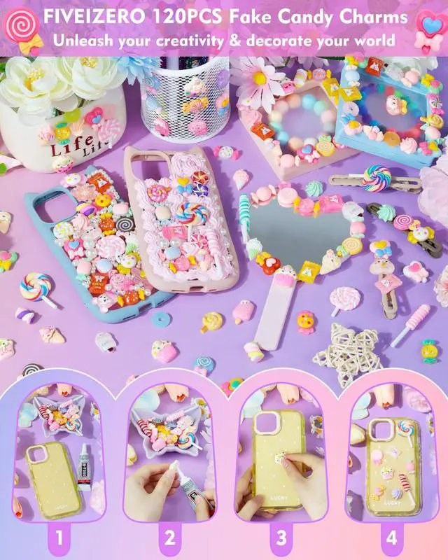Alt view image 5 of 6 - 120Pcs Cute Candy Slime Charms Bulk, Kawaii Flatback Resin Fake Candy Charms, Random Decoden Charm for Crafts, Embellishments Phone Junk Cases, Hairpins, Scrapbooking Crafting & DIY Decor