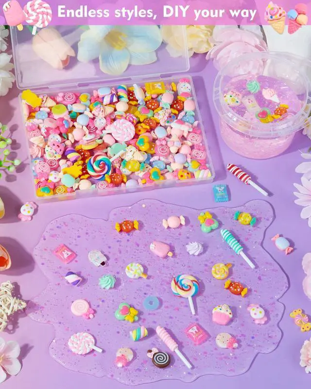 Alt view image 6 of 6 - 120Pcs Cute Candy Slime Charms Bulk, Kawaii Flatback Resin Fake Candy Charms, Random Decoden Charm for Crafts, Embellishments Phone Junk Cases, Hairpins, Scrapbooking Crafting & DIY Decor