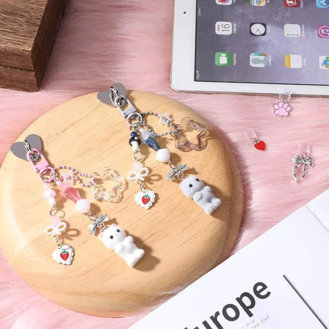 Alt view image 3 of 7 - 5PCS Y2k Cute Cat Charms for Kindle - Fuzzy Kitty Chains with Type C Dust Plug, Stylish Charm for Readers Book Lovers, Compatible for E-Reader Phones Paper White