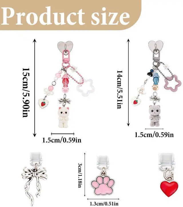 Alt view image 5 of 7 - 5PCS Y2k Cute Cat Charms for Kindle - Fuzzy Kitty Chains with Type C Dust Plug, Stylish Charm for Readers Book Lovers, Compatible for E-Reader Phones Paper White