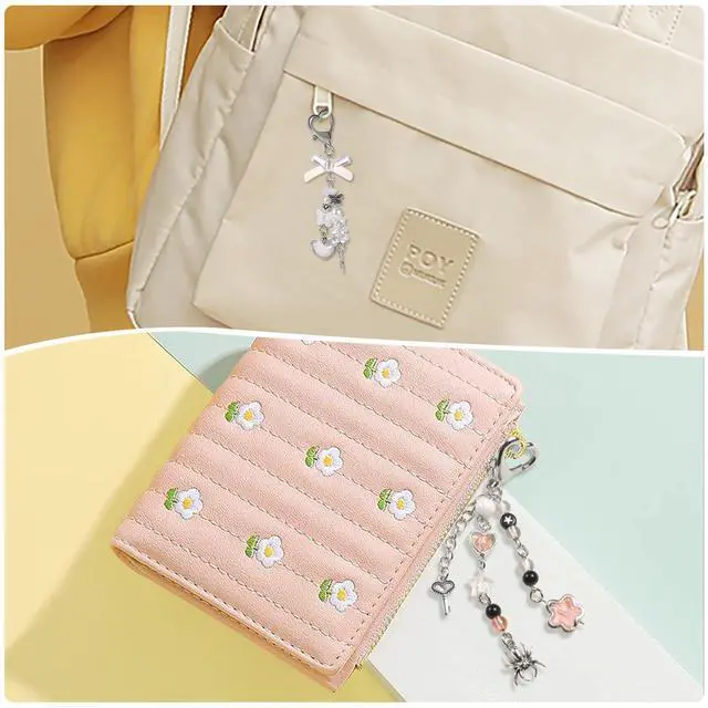 Alt view image 5 of 7 - 4 PCS Y2K Keychain Cute Keychain Accessories Y2K Phone Charms Bow Keychain Bear Guitar Strawberry Key chain With Tether Tab Aesthetic Keychains for Women Girls Purse Backpack Phone Bag Charms,Style 1