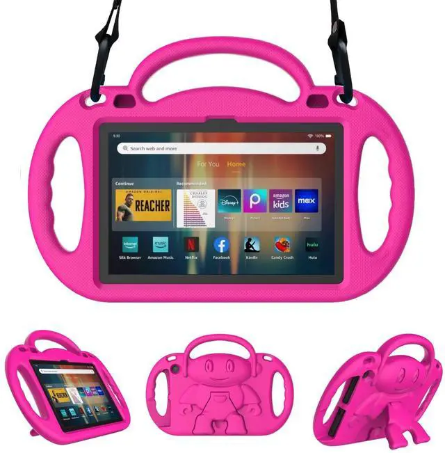 Main image of Fire HD 8 & HD 8 Plus Tablet Case for Kids(12th/10th Generation, 2024/2022/2020 Release), Lightweight Shockproof Cover with Shoulder Strap, Stand and Handle Not for Nokia TCL Samsung -Pink