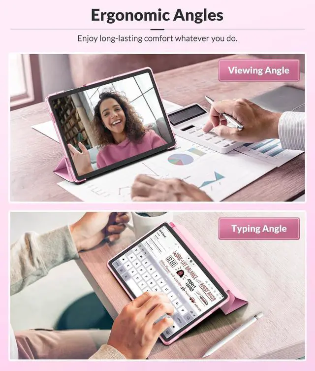 Alt view image 4 of 7 - Case for Samsung Galaxy Tab A11+ Plus 11 inch 2025/ A9+ Plus 2023 with Soft TPU Translucent Back Protective Cover, Samsung A11+/ A9+ Tablet Case, Auto Wake/Sleep, Flowers Pink