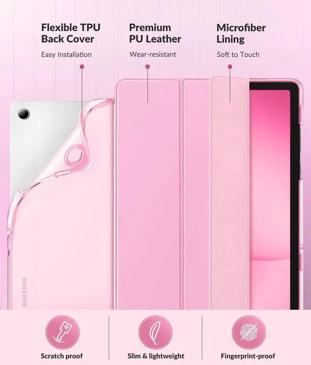 Alt view image 3 of 7 - Case for Samsung Galaxy Tab A11+ Plus 11 inch 2025/ A9+ Plus 2023 with Soft TPU Translucent Back Protective Cover, Samsung A11+/ A9+ Tablet Case, Auto Wake/Sleep, Flowers Pink