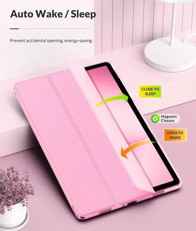 Alt view image 6 of 7 - Case for Samsung Galaxy Tab A11+ Plus 11 inch 2025/ A9+ Plus 2023 with Soft TPU Translucent Back Protective Cover, Samsung A11+/ A9+ Tablet Case, Auto Wake/Sleep, Flowers Pink