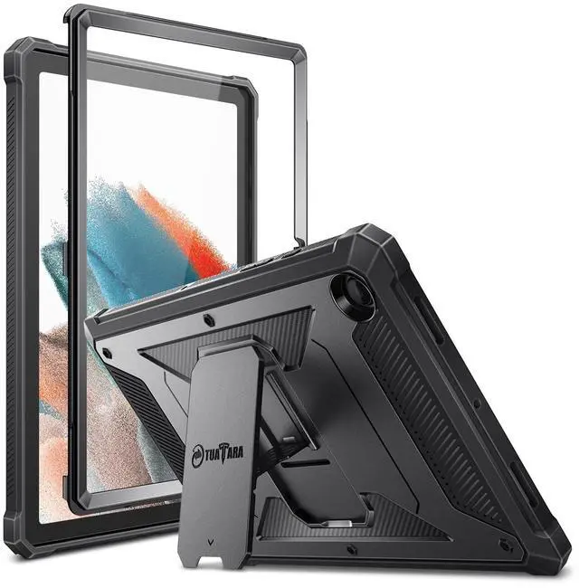 Main image of Shockproof Case for Samsung Galaxy Tab A8 10.5 Inch 2022 Model (SM-X200/X205/X207), Tuatara Rugged Unibody Hybrid Full Protective Bumper Kickstand Cover w/Built-in Screen Protector, Black