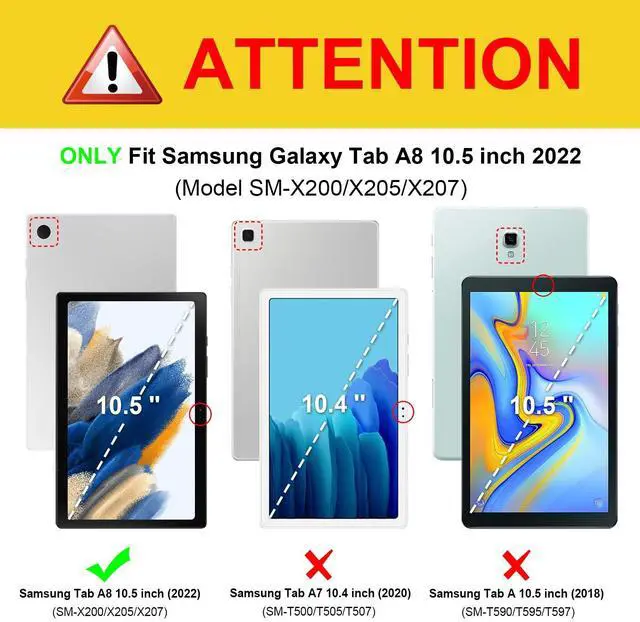 Alt view image 2 of 7 - Shockproof Case for Samsung Galaxy Tab A8 10.5 Inch 2022 Model (SM-X200/X205/X207), Tuatara Rugged Unibody Hybrid Full Protective Bumper Kickstand Cover w/Built-in Screen Protector, Black