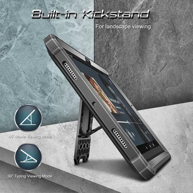 Alt view image 3 of 7 - Shockproof Case for Samsung Galaxy Tab A8 10.5 Inch 2022 Model (SM-X200/X205/X207), Tuatara Rugged Unibody Hybrid Full Protective Bumper Kickstand Cover w/Built-in Screen Protector, Black