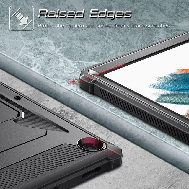 Alt view image 7 of 7 - Shockproof Case for Samsung Galaxy Tab A8 10.5 Inch 2022 Model (SM-X200/X205/X207), Tuatara Rugged Unibody Hybrid Full Protective Bumper Kickstand Cover w/Built-in Screen Protector, Black