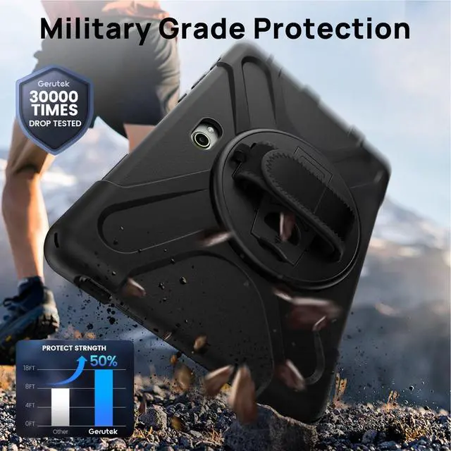 Alt view image 4 of 7 - Case for Samsung Galaxy Tab Active 5Pro 2025/Tab Active4 Pro 2022/Active Pro 2019 10.1", Heavy Duty Shockproof Drop Protection Case with Screen Protector 360° Stand,Hand/Shoulder Strap,Black