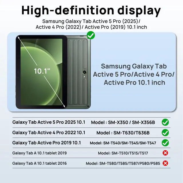 Alt view image 2 of 7 - Case for Samsung Galaxy Tab Active 5Pro 2025/Tab Active4 Pro 2022/Active Pro 2019 10.1", Heavy Duty Shockproof Drop Protection Case with Screen Protector 360° Stand,Hand/Shoulder Strap,Black