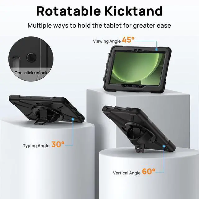 Alt view image 5 of 7 - Case for Samsung Galaxy Tab Active 5Pro 2025/Tab Active4 Pro 2022/Active Pro 2019 10.1", Heavy Duty Shockproof Drop Protection Case with Screen Protector 360° Stand,Hand/Shoulder Strap,Black
