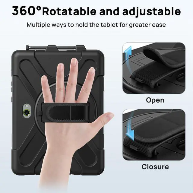 Alt view image 7 of 7 - Case for Samsung Galaxy Tab Active 5Pro 2025/Tab Active4 Pro 2022/Active Pro 2019 10.1", Heavy Duty Shockproof Drop Protection Case with Screen Protector 360° Stand,Hand/Shoulder Strap,Black