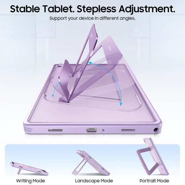 Alt view image 3 of 7 - Shockproof Case for Samsung Galaxy Tab A11+ Plus 11 Inch 2025/ A9+ Plus 2023, Slim Frosted Hard Cover with Multi-Angle Kickstand, Purple