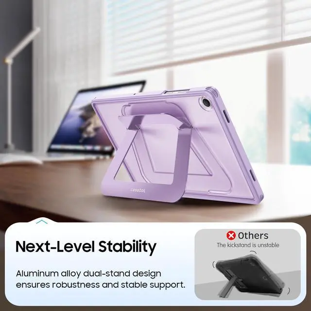 Alt view image 5 of 7 - Shockproof Case for Samsung Galaxy Tab A11+ Plus 11 Inch 2025/ A9+ Plus 2023, Slim Frosted Hard Cover with Multi-Angle Kickstand, Purple