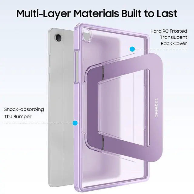 Alt view image 6 of 7 - Shockproof Case for Samsung Galaxy Tab A11+ Plus 11 Inch 2025/ A9+ Plus 2023, Slim Frosted Hard Cover with Multi-Angle Kickstand, Purple