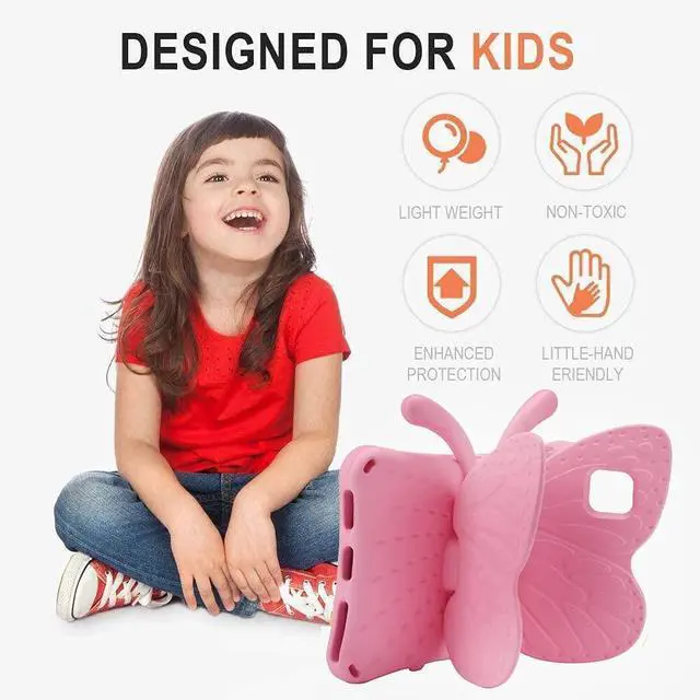 Alt view image 2 of 7 - iPad 12 A19 2026 Tablet Case Kids, iPad 11 inch A16 10 12th Gen 2025 Butterfly Case with Kickstand Light EVA Full Boby Drop Protective Rugged Shockproof Kid-Proof Kid Tablet Cover for Girl (Pink)