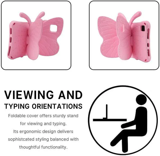 Alt view image 4 of 7 - iPad 12 A19 2026 Tablet Case Kids, iPad 11 inch A16 10 12th Gen 2025 Butterfly Case with Kickstand Light EVA Full Boby Drop Protective Rugged Shockproof Kid-Proof Kid Tablet Cover for Girl (Pink)