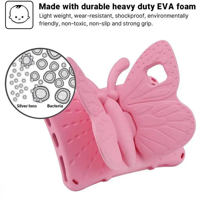 Alt view image 3 of 7 - iPad 12 A19 2026 Tablet Case Kids, iPad 11 inch A16 10 12th Gen 2025 Butterfly Case with Kickstand Light EVA Full Boby Drop Protective Rugged Shockproof Kid-Proof Kid Tablet Cover for Girl (Pink)