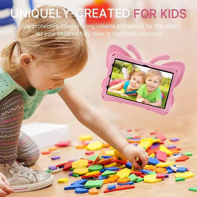 Alt view image 6 of 7 - iPad 12 A19 2026 Tablet Case Kids, iPad 11 inch A16 10 12th Gen 2025 Butterfly Case with Kickstand Light EVA Full Boby Drop Protective Rugged Shockproof Kid-Proof Kid Tablet Cover for Girl (Pink)
